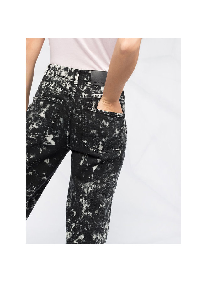 High Waist Cropped Printed Jeans in Cotton
