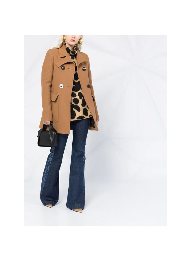 Leopard-print Wool Jumper in Camel/Black