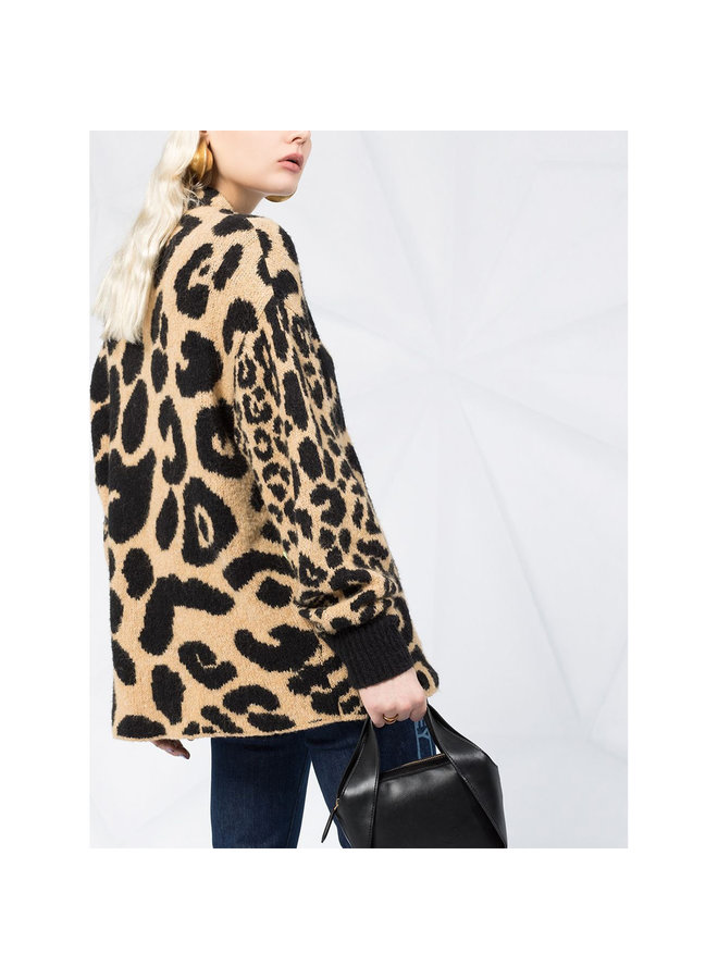 Leopard-print Wool Jumper in Camel/Black