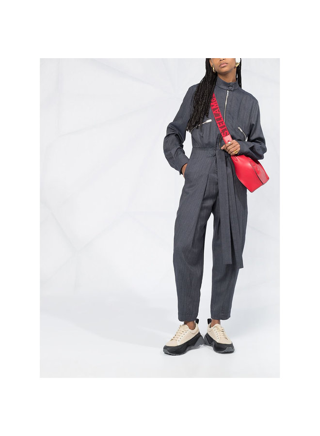 Tie-waist Denim Tapered Jumpsuit in Cotton Denim in Black