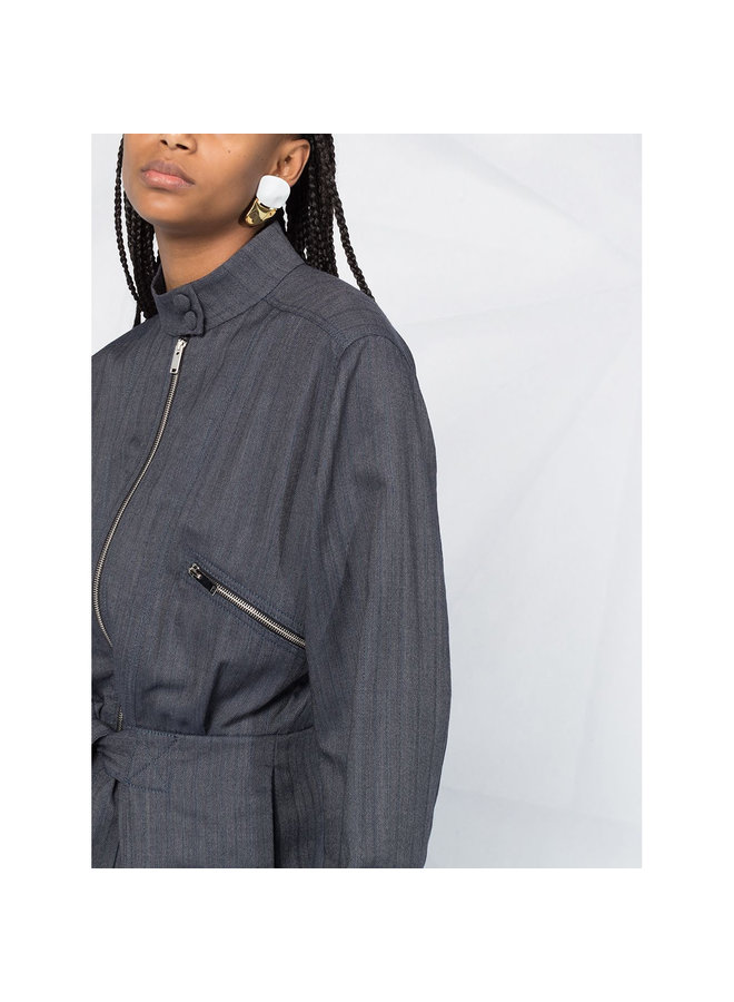 Tie-waist Denim Tapered Jumpsuit in Cotton Denim in Black