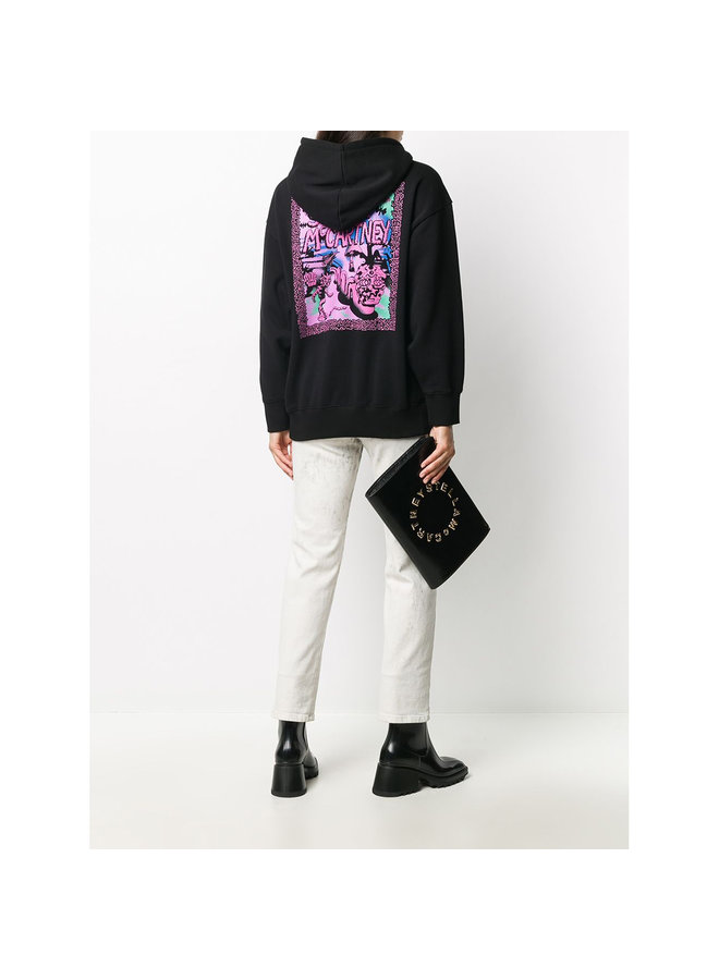 Graphic Print Logo Hoodie in Cotton in Black