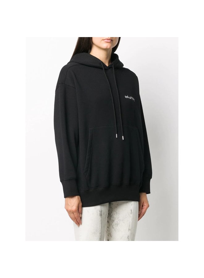 Graphic Print Logo Hoodie in Cotton in Black