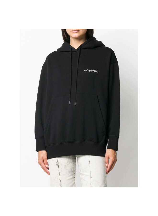 Graphic Print Logo Hoodie in Cotton in Black