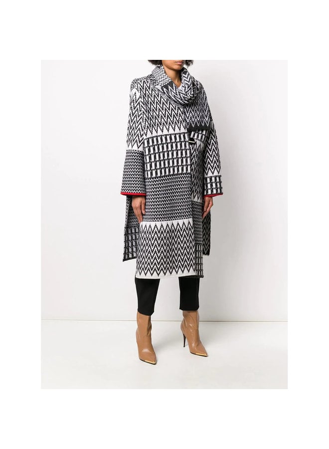 Oversize Fit Coat in Cotton in Chevron Winter White