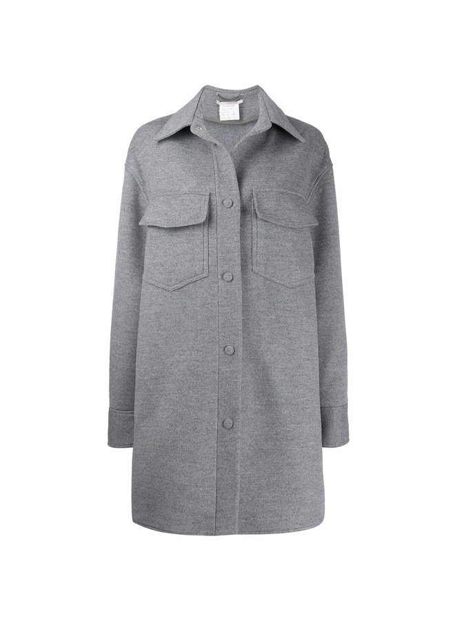 Drop Shoulder Coat in Wool in Grey Melange