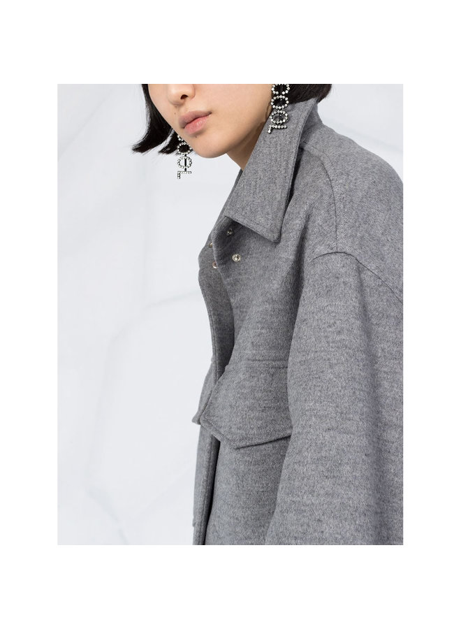 Drop Shoulder Coat in Wool in Grey Melange