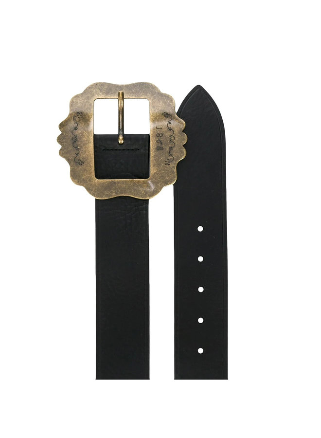 Faded Buckle Belt in Leather and Brass in Black