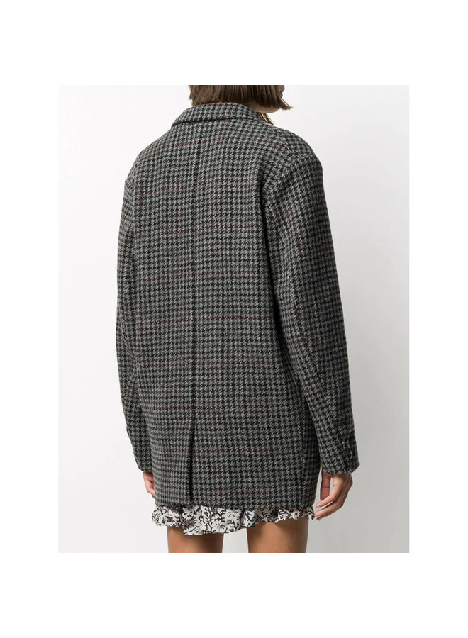 Oversized Checked Blazer Jacket in Wool in Grey