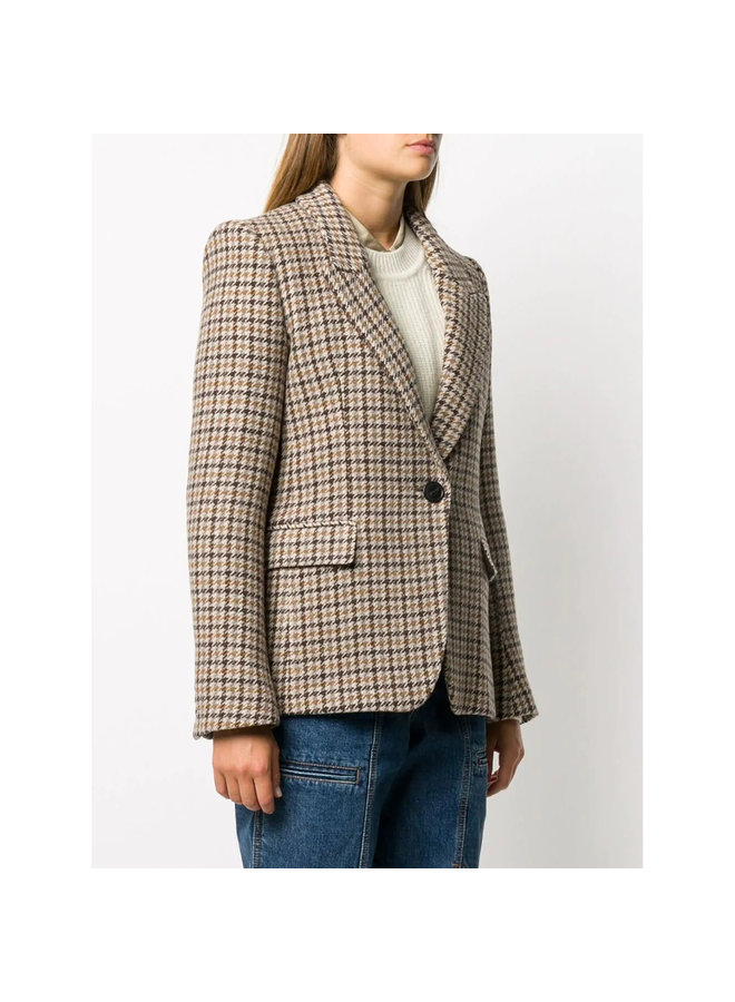 Fitted Checks Blazer Jacket in Cotton in Beige