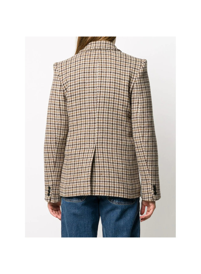 Fitted Checks Blazer Jacket in Cotton in Beige