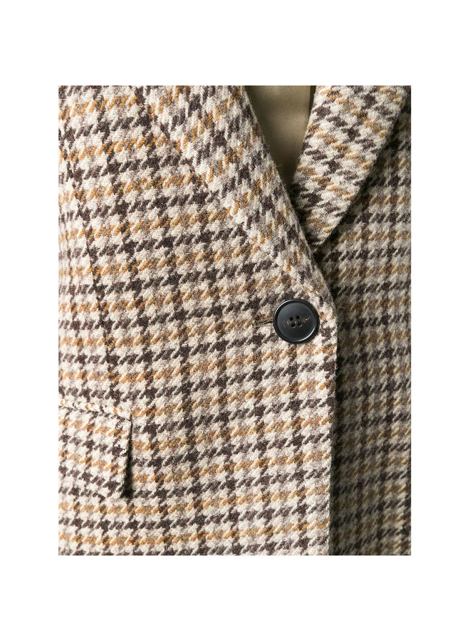 Fitted Checks Blazer Jacket in Cotton in Beige