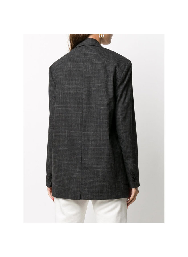 Oversized One Button Patterned Blazer Jacket in Black