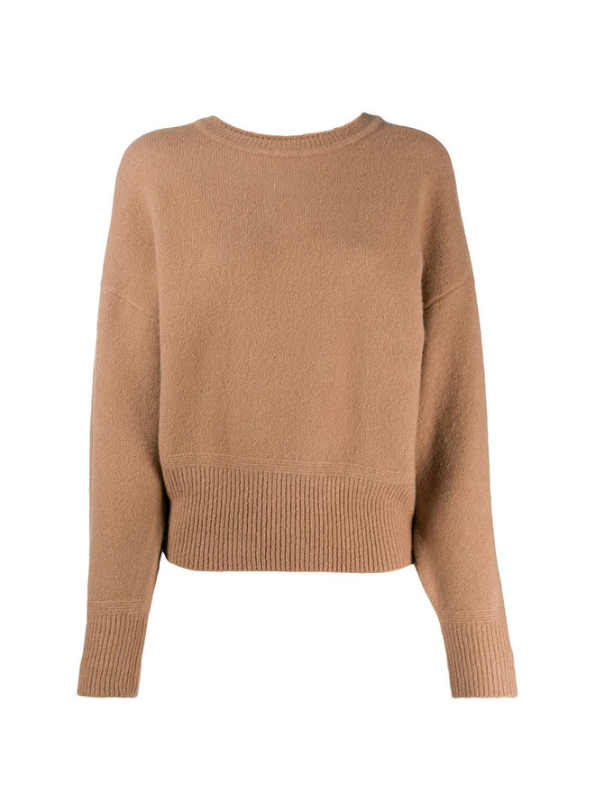 Round Neck Knitwear Top in Wool in Camel