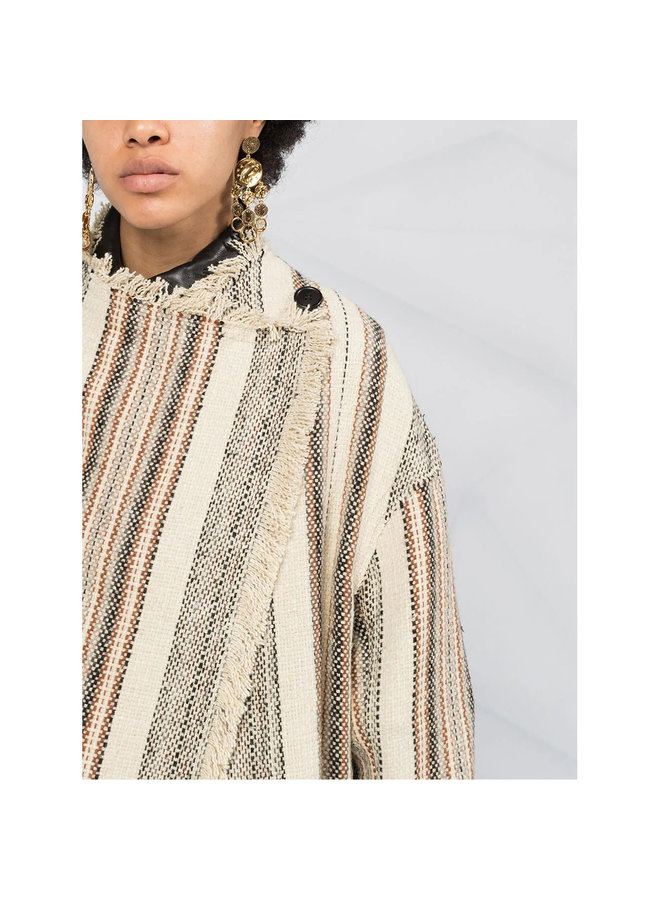 Long Stripped Coat in Cotton/Wool in Ecru