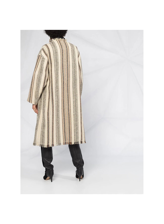 Long Stripped Coat in Cotton/Wool in Ecru