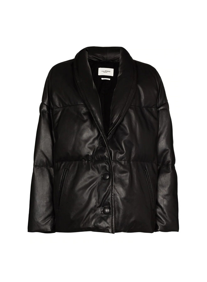 Puffer Jacket in Leather in Black