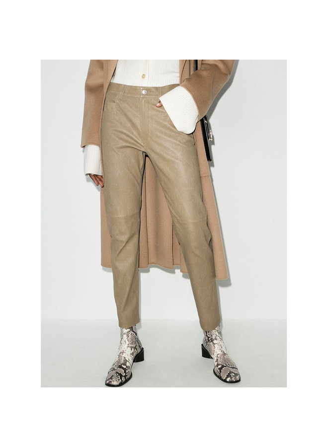 High Waist Slim Fit Pants in Leather in Beige