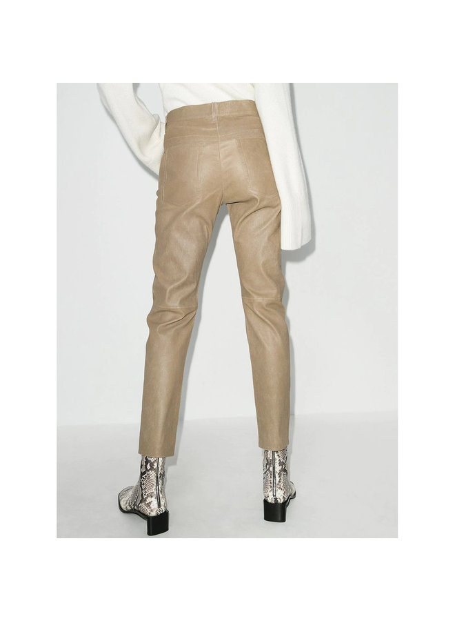 High Waist Slim Fit Pants in Leather in Beige
