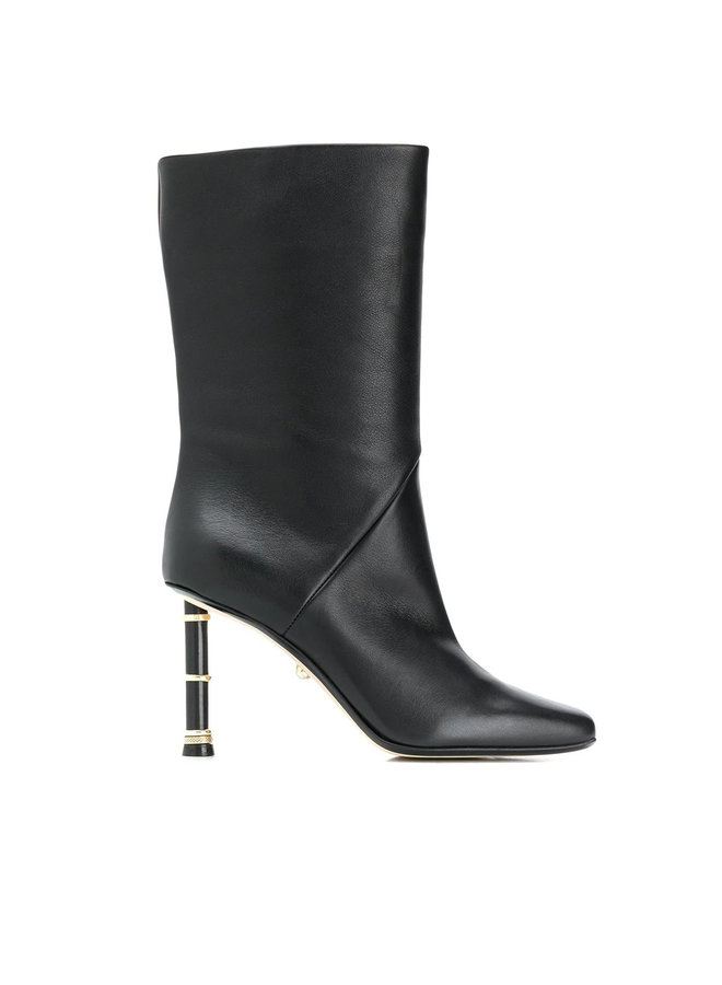 Grace Square Toe High Heel Boots in Leather in Black