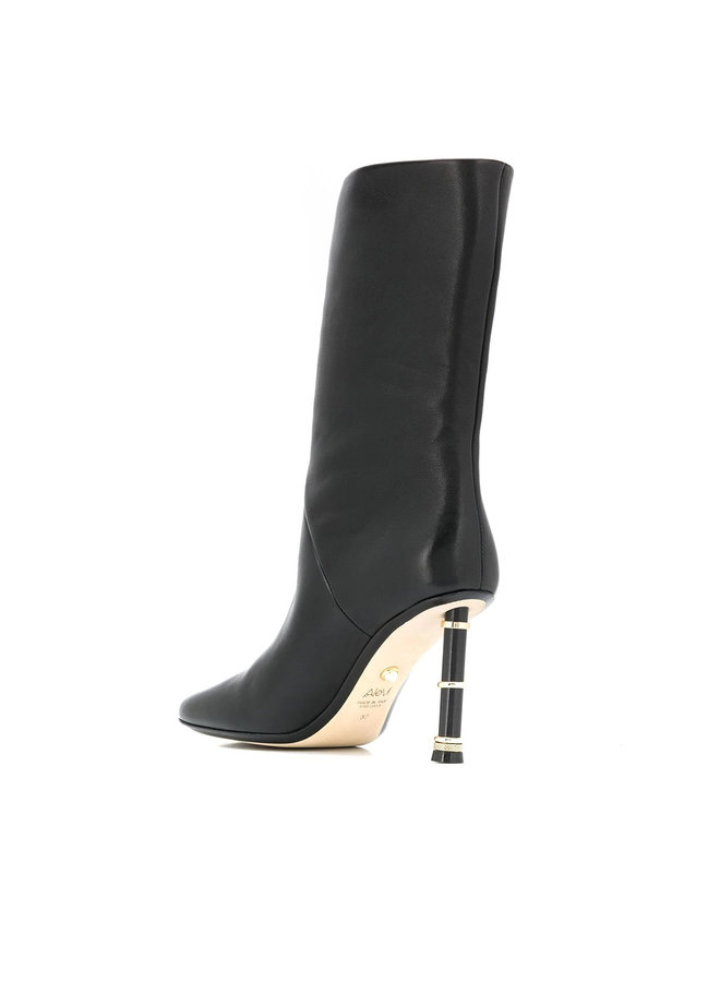 Grace Square Toe High Heel Boots in Leather in Black