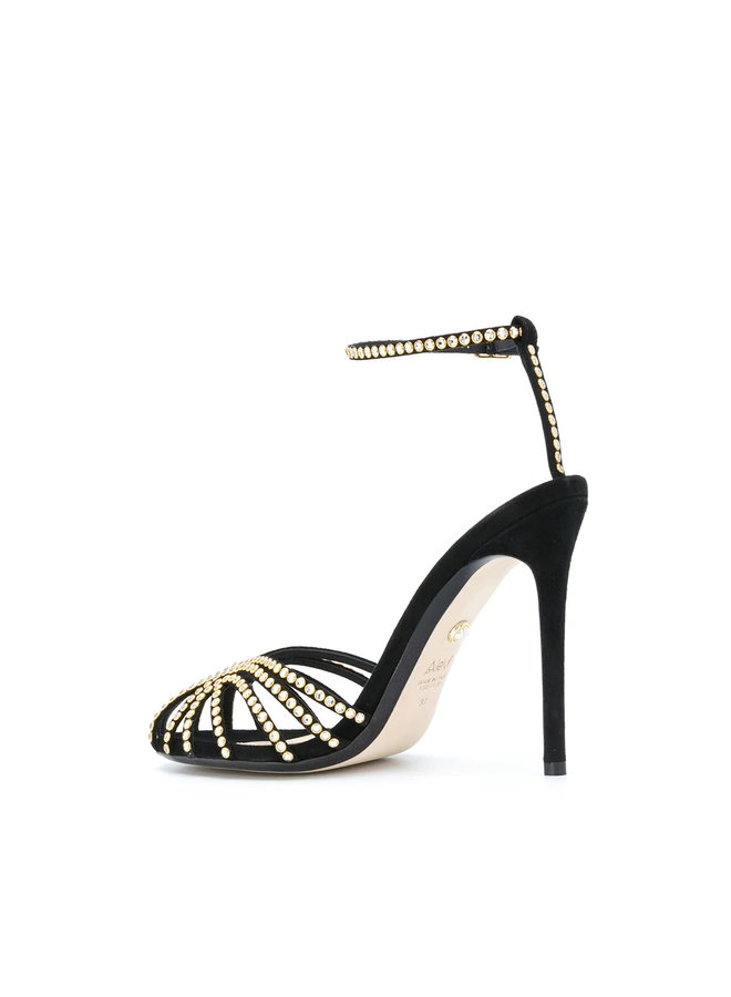 Ianna High Heel Sandals with Crystals in Suede in Black