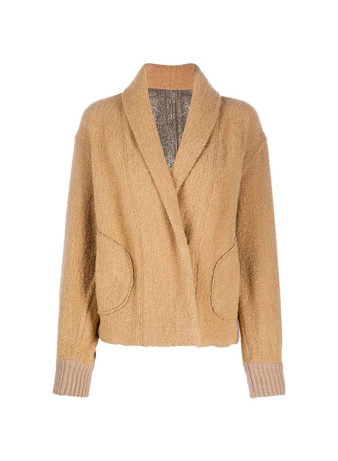 Bomber Jacket in Shearling Wool in Camel