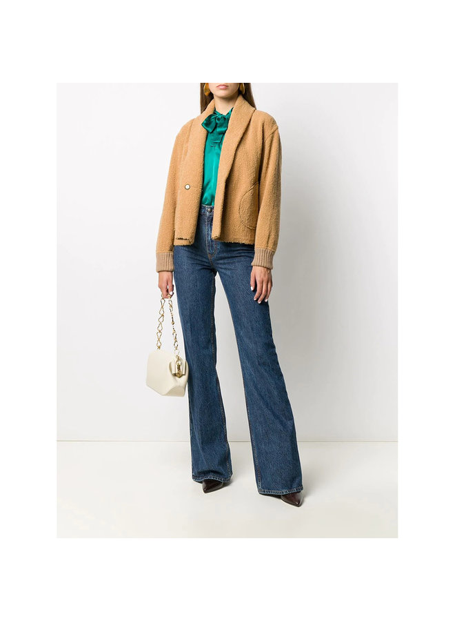 Bomber Jacket in Shearling Wool in Camel