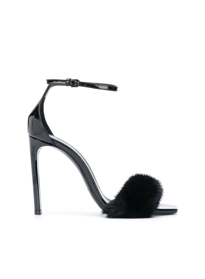 Bea High Heel Sandals with Fur in Black