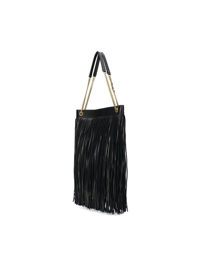 Grace Fringed Shoulder Bag in Leather in Black/Gold