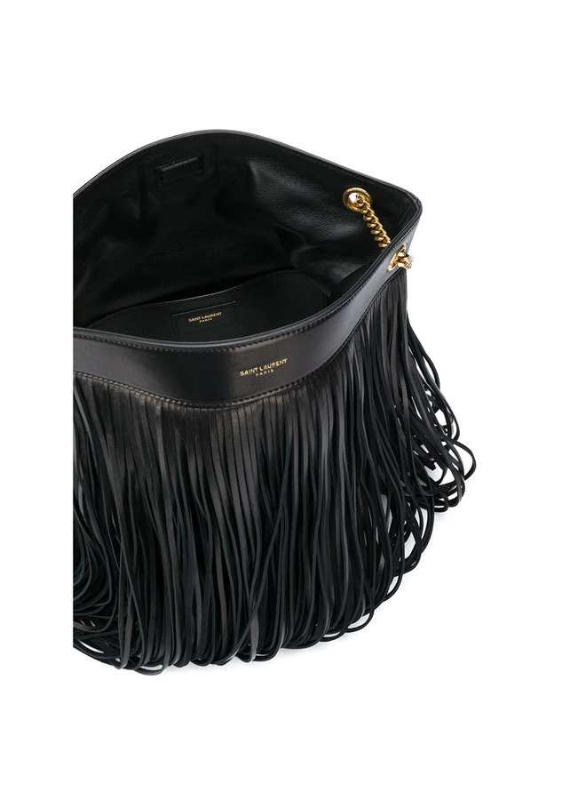 Grace Fringed Shoulder Bag in Leather in Black/Gold