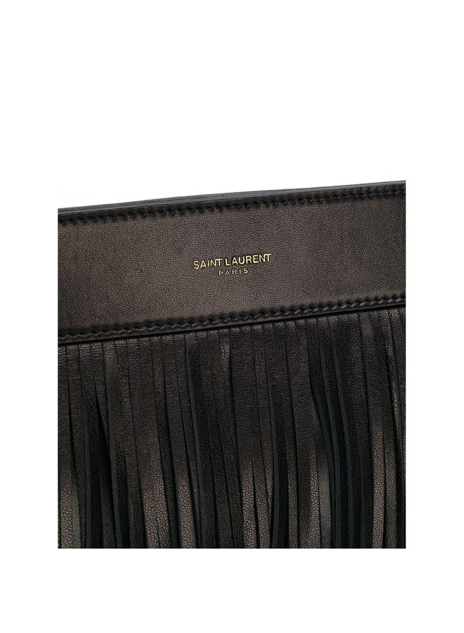 Grace Fringed Shoulder Bag in Leather in Black/Gold
