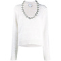 Knitwear Top with Chunky Chain Detail in Cotton in Chalk/Silver