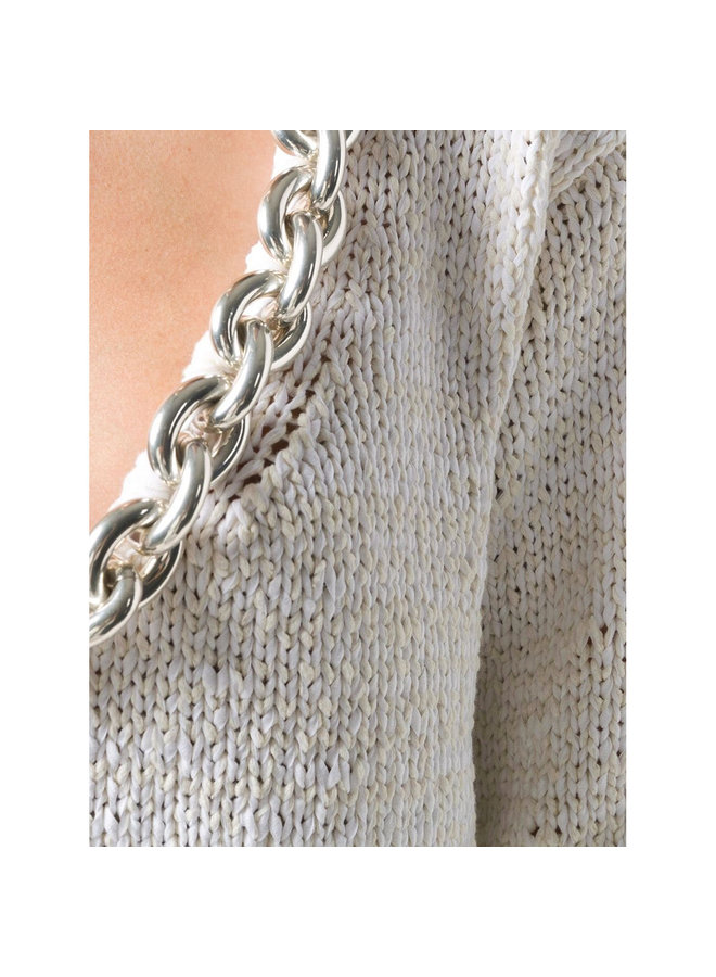Knitwear Top with Chunky Chain Detail in Cotton in Chalk/Silver