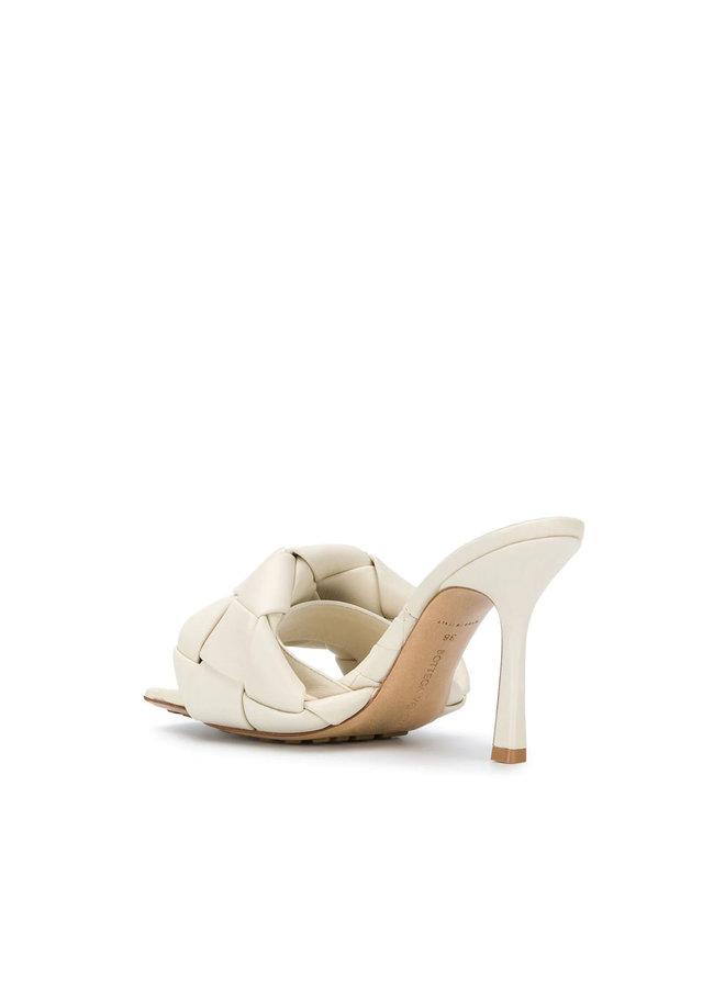 Lido Intrecciato High Heel Mules in Leather in Off-White