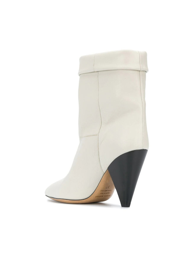 Cone Heel Ankle Boots in Leather in Ecru