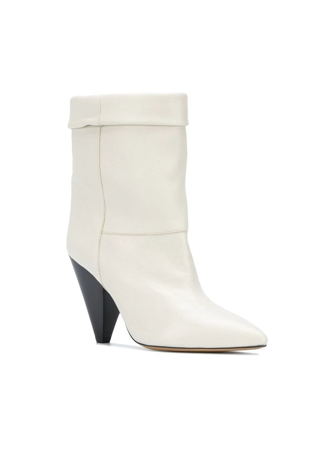 Cone Heel Ankle Boots in Leather in Ecru