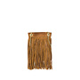 Grace Mini Fringed Shoulder Bag in Leather in Dark Camel