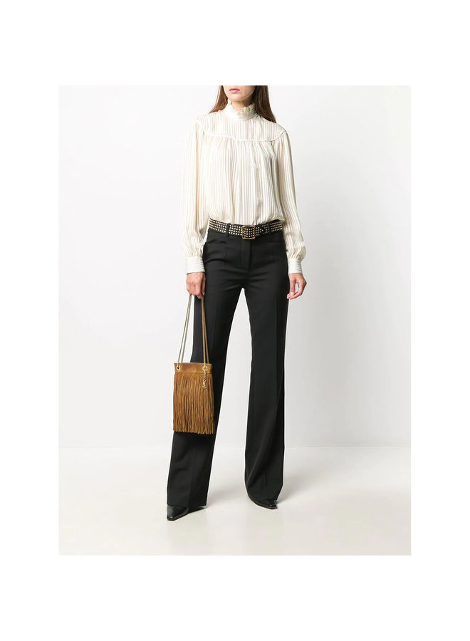 Grace Mini Fringed Shoulder Bag in Leather in Dark Camel