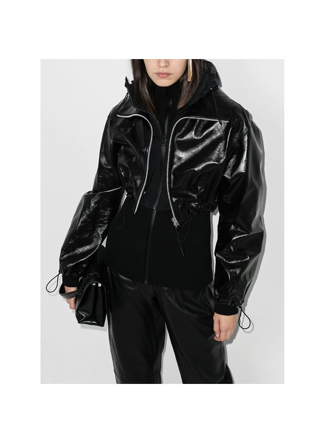 Paneled Outwear Jacket in Leather/Knit in Black