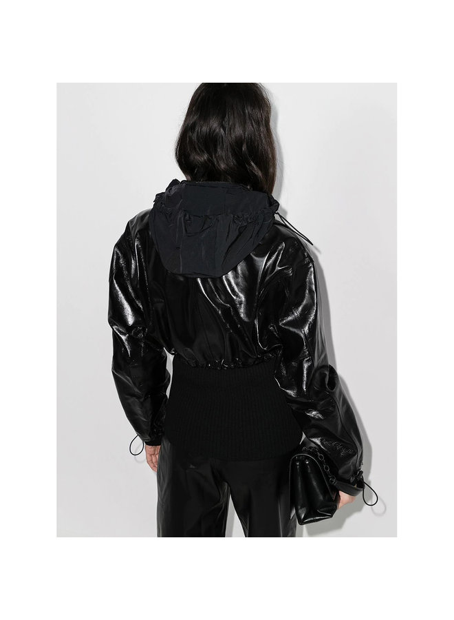 Paneled Outwear Jacket in Leather/Knit in Black