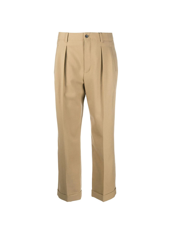 High Waisted Cropped Tailored Pants in Wool in Beige