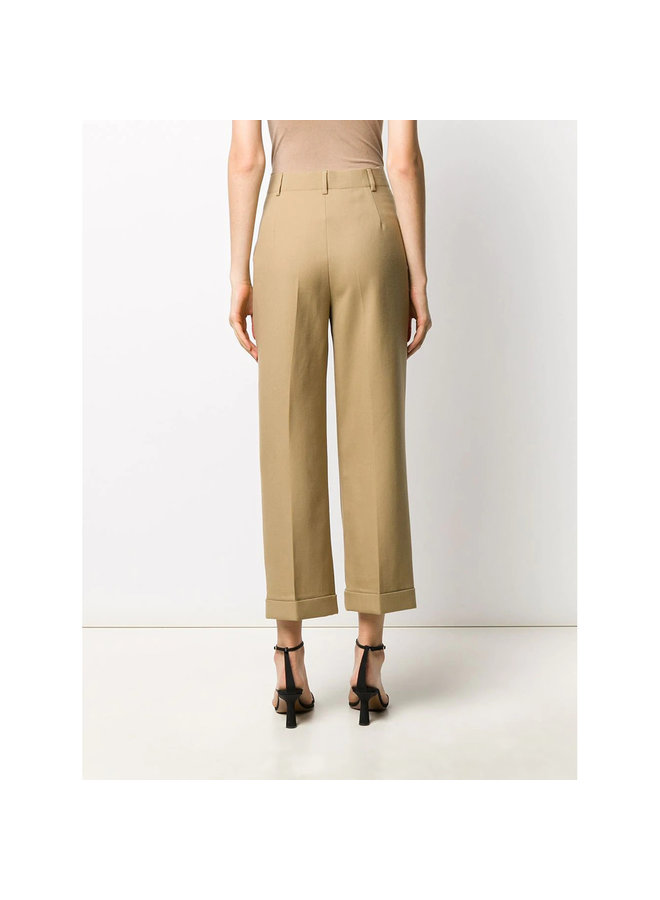 High Waisted Cropped Tailored Pants in Wool in Beige