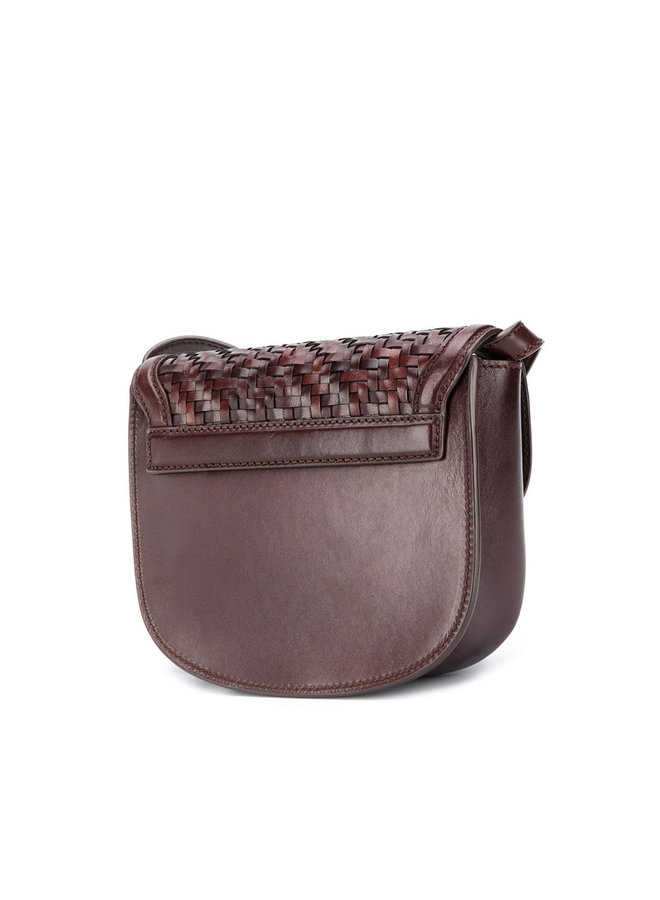 Kaia Mini Woven Crossbody Bag in Leather in Brown