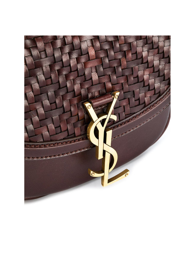 Kaia Mini Woven Crossbody Bag in Leather in Brown