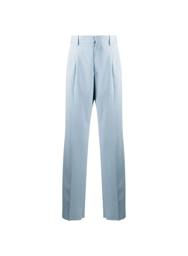 High Waisted Straight Leg Pants in Wool in Angel Blue