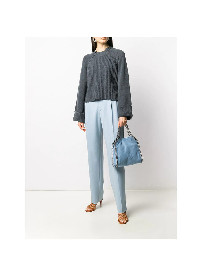 High Waisted Straight Leg Pants in Wool in Angel Blue
