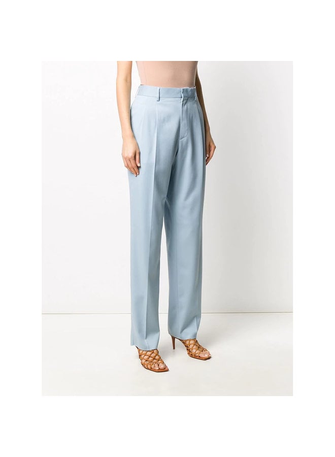 High Waisted Straight Leg Pants in Wool in Angel Blue
