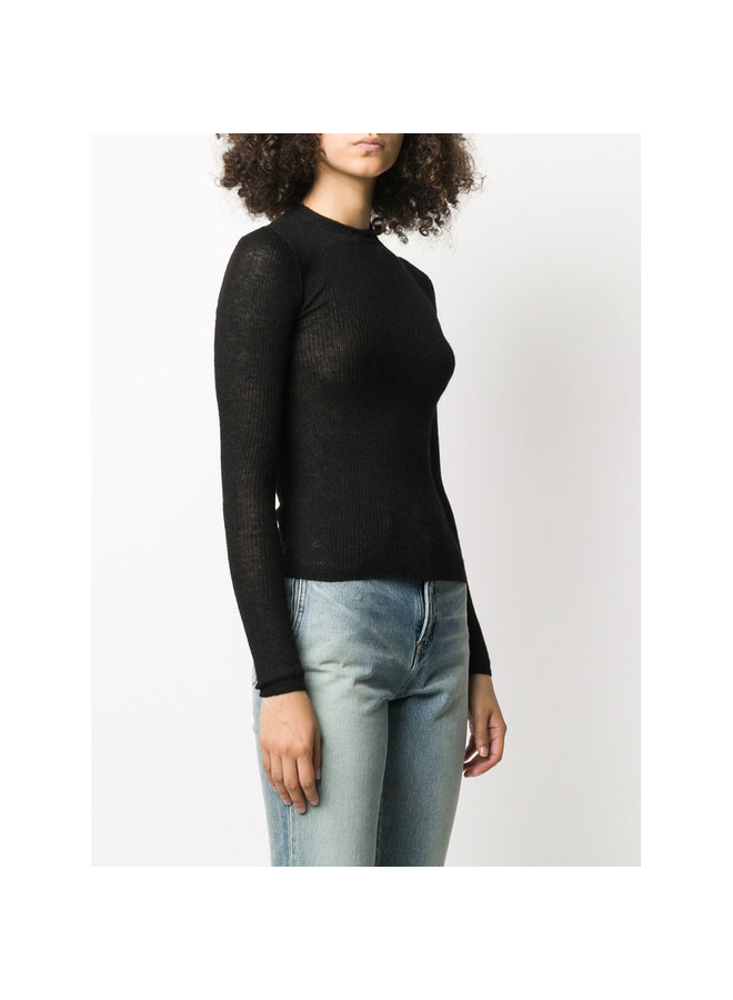 Crew Neck Knitwear Jumper in Wool-Mohair in Black