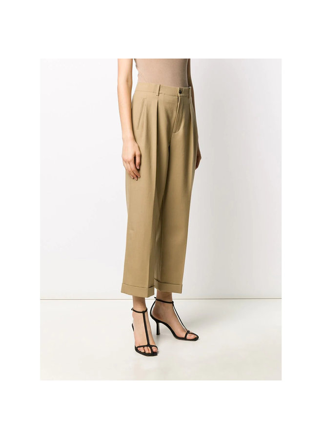 High Waisted Cropped Tailored Pants in Wool in Beige